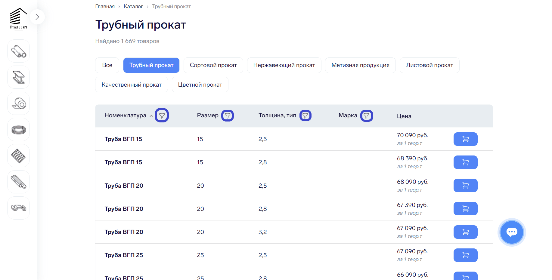 Можно воспользоваться фильтрами и выбрать категории изделия, его размеры, толщину и марку